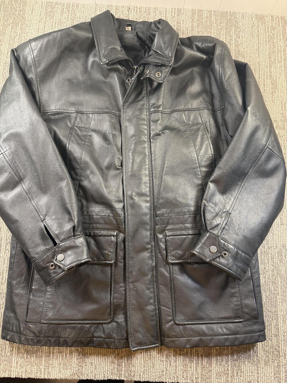 Outdoor Exchange Leather Jacket Mens Medium Black Car Coat Quilted Lined Zipper